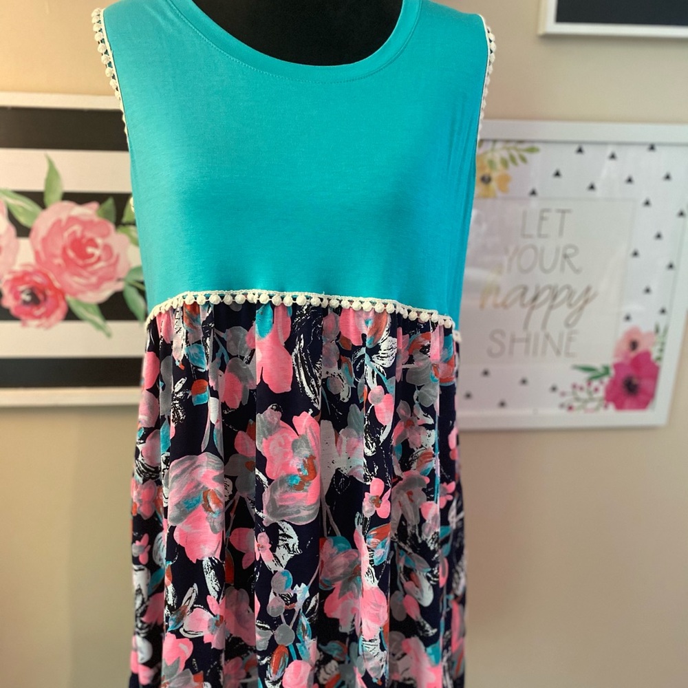 Teal Floral Babydoll Top